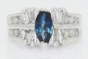 Natural Blue Sapphire Baguette & Round Cut Diamond Ring 14k
